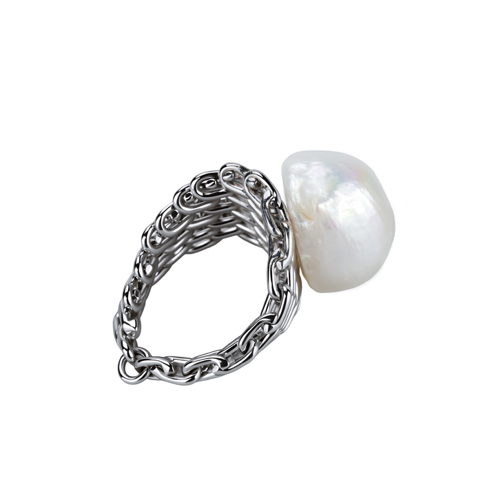 Woven Chain Pearl Statement Ring