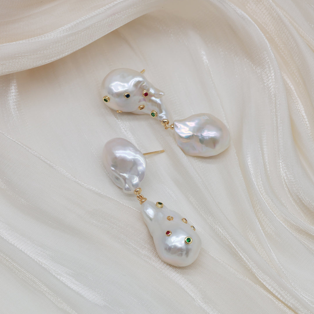 Dual Baroque Pearl Drop Earrings