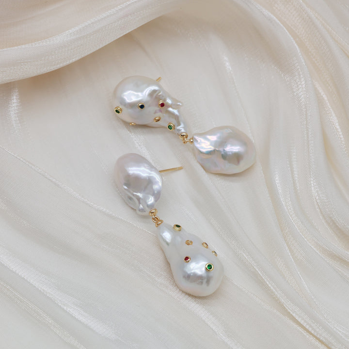 Dual Baroque Pearl Drop Earrings