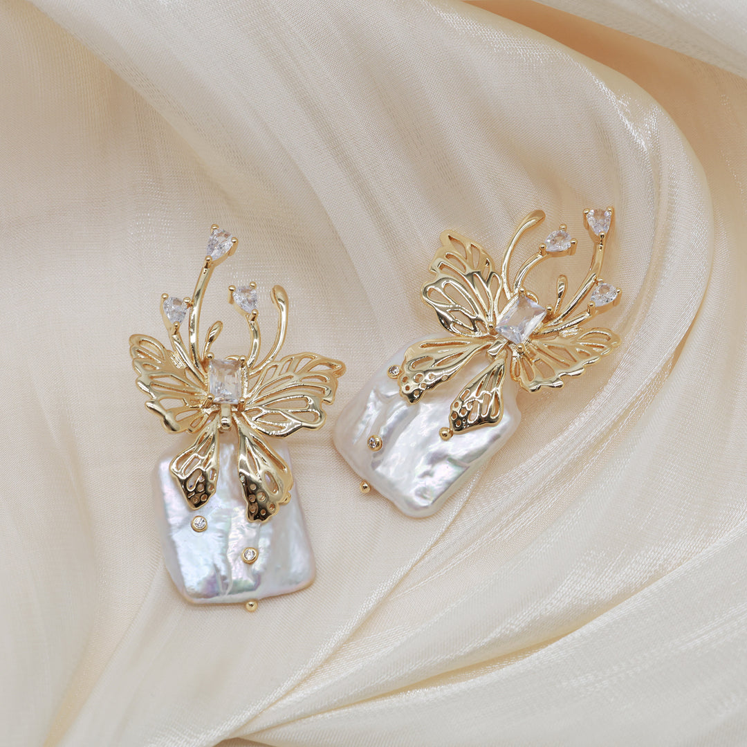 Butterfly Baroque Pearl Statement Earrings