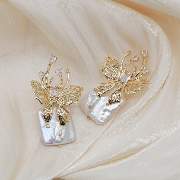 Butterfly Baroque Pearl Statement Earrings