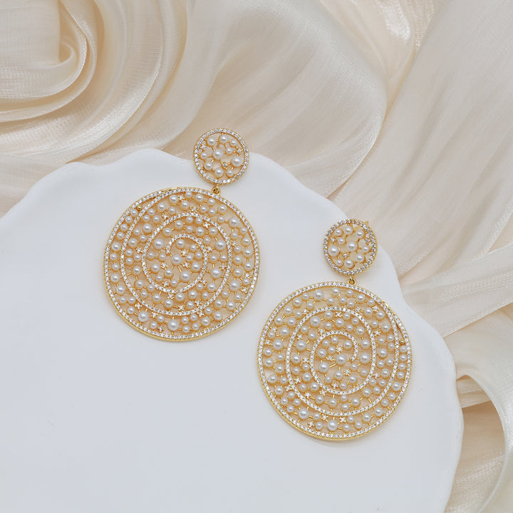 Spiral Pearl Medallion Earrings
