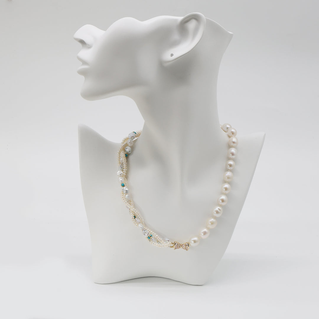Aqua Pearl Asymmetric Layered Necklace