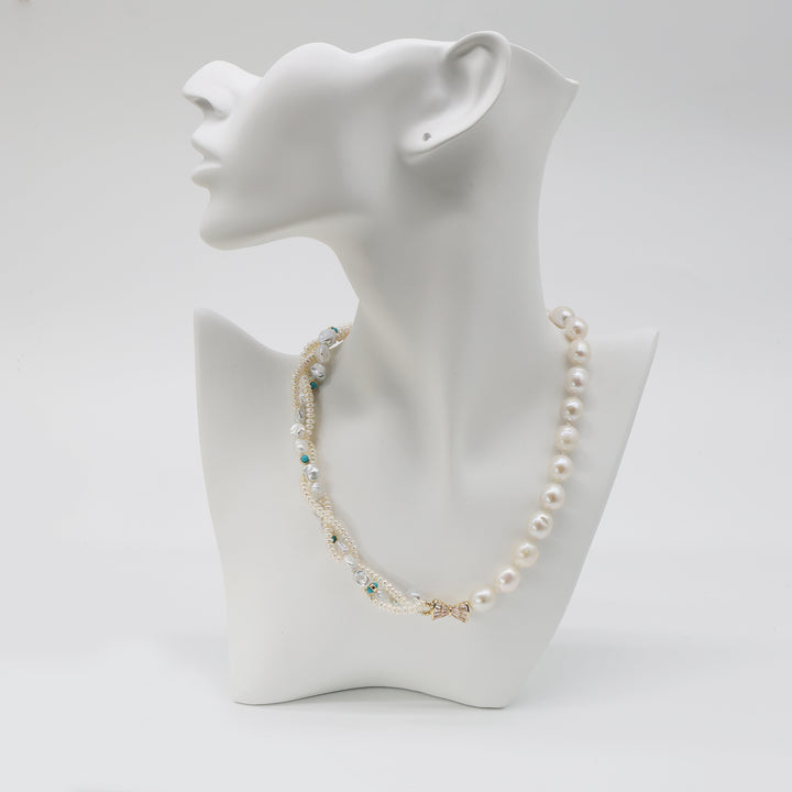 Aqua Pearl Asymmetric Layered Necklace
