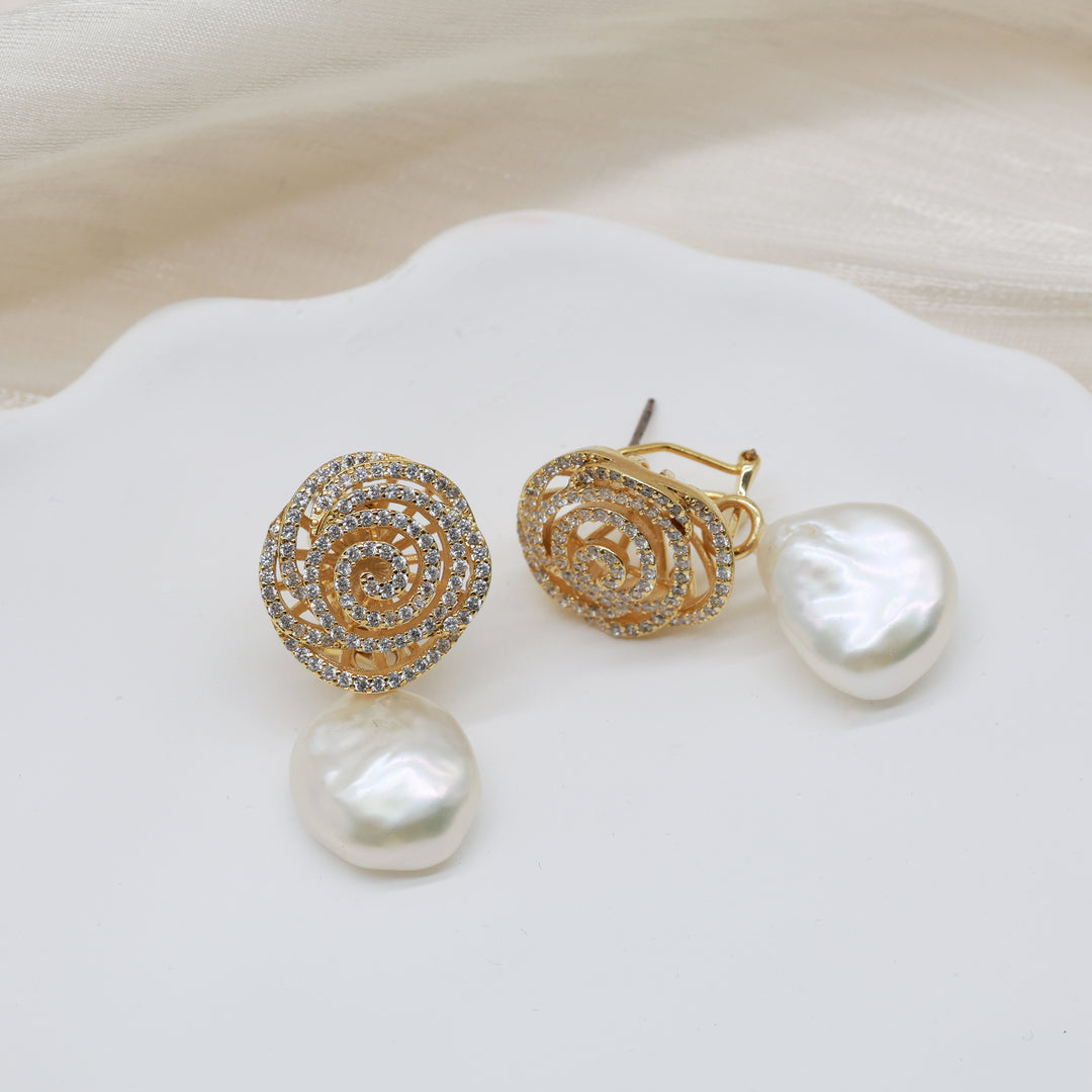 Halo Spiral Pearl Drop Earrings