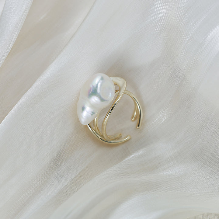 Golden Flow Pearl Statement Ring