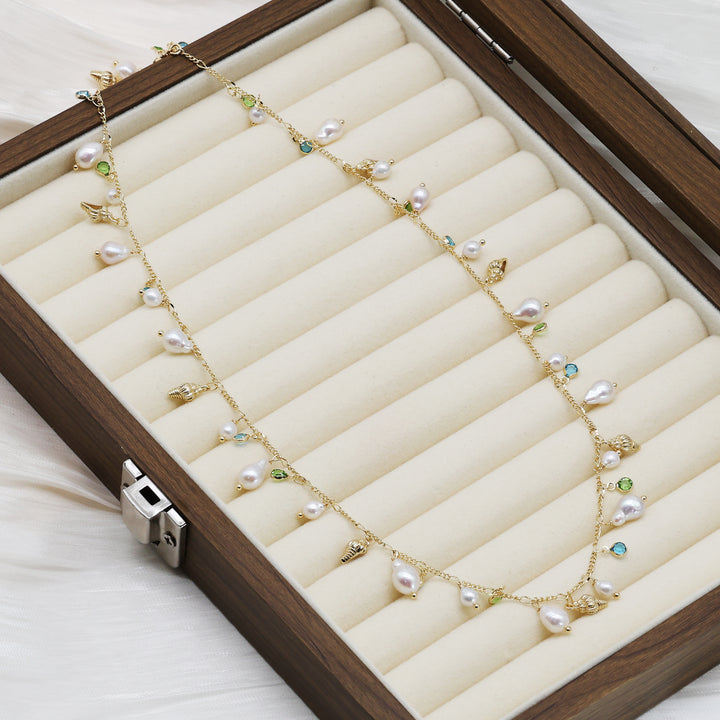 Ocean Whisper Pearl Charm Necklace