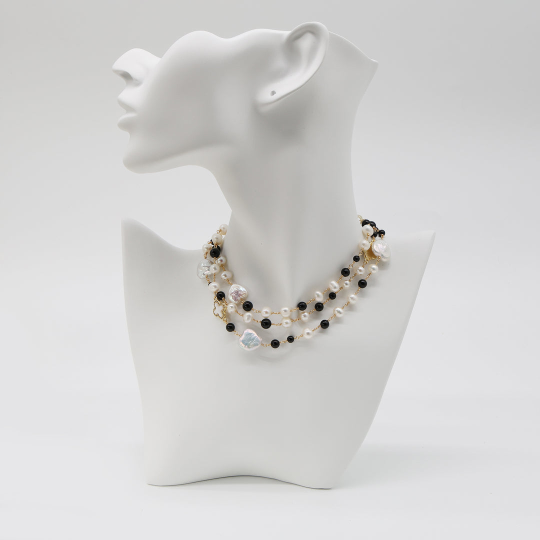 Noir Pearl Contrast Layered Necklace