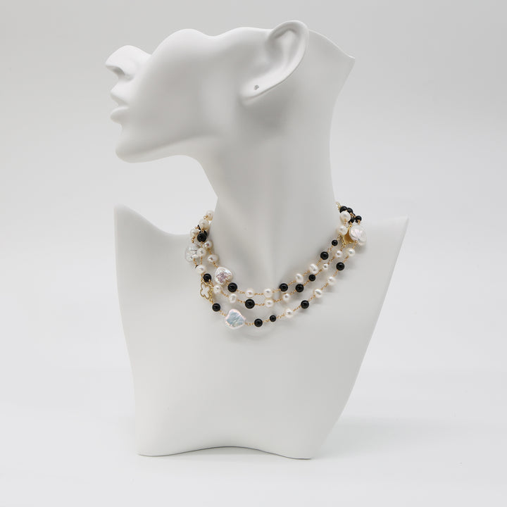 Noir Pearl Contrast Layered Necklace
