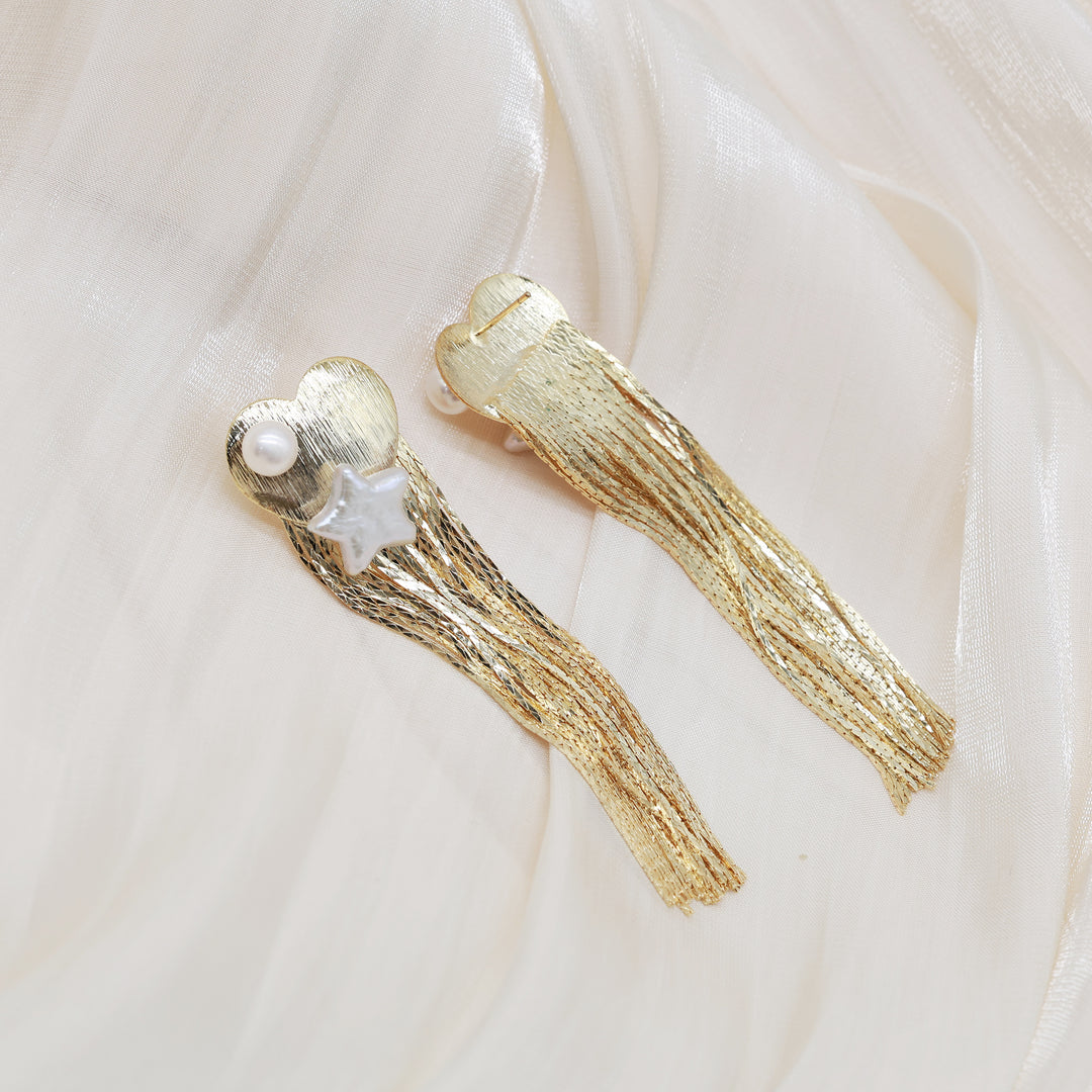 Heart Star Tassel Pearl Earrings