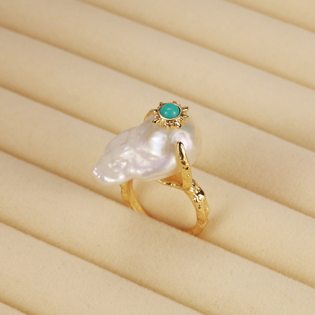 Turquoise Crown Baroque Pearl Ring