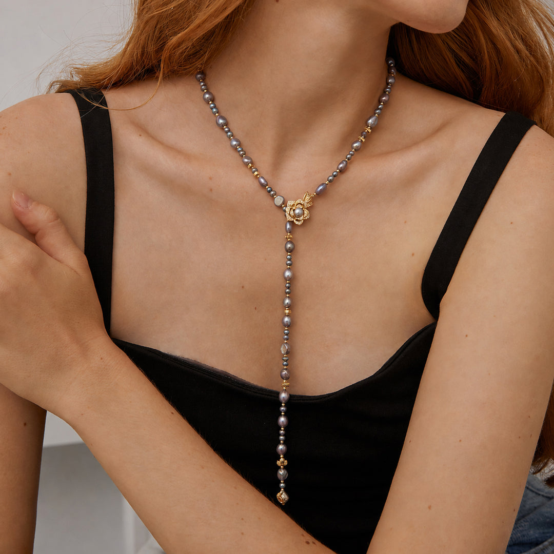 Celestine Drop Pearl Layer Necklace