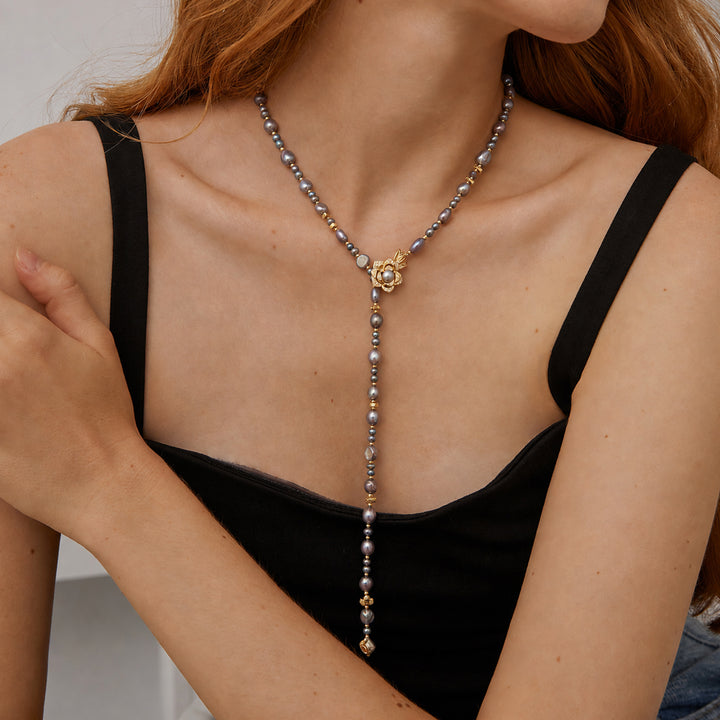 Celestine Drop Pearl Layer Necklace