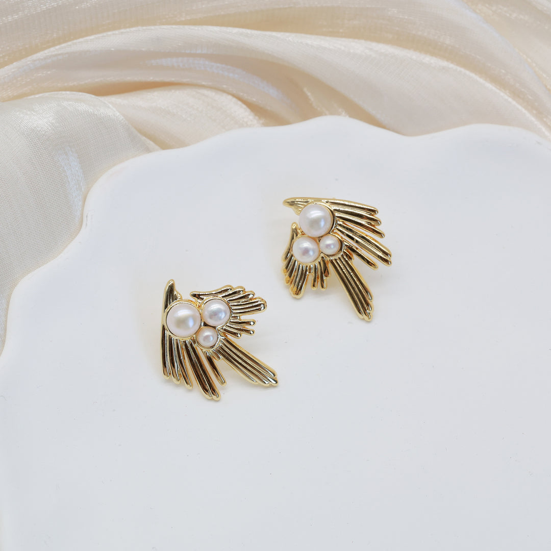 Golden Wing Pearl Earrings