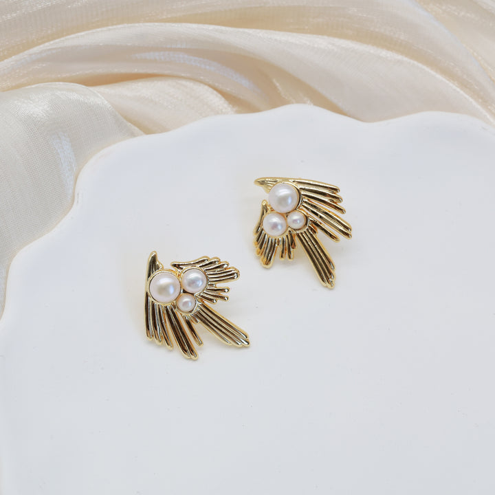 Golden Wing Pearl Earrings