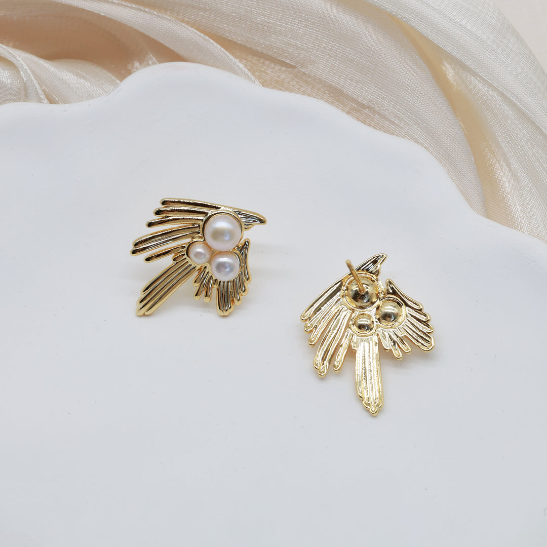 Golden Wing Pearl Earrings