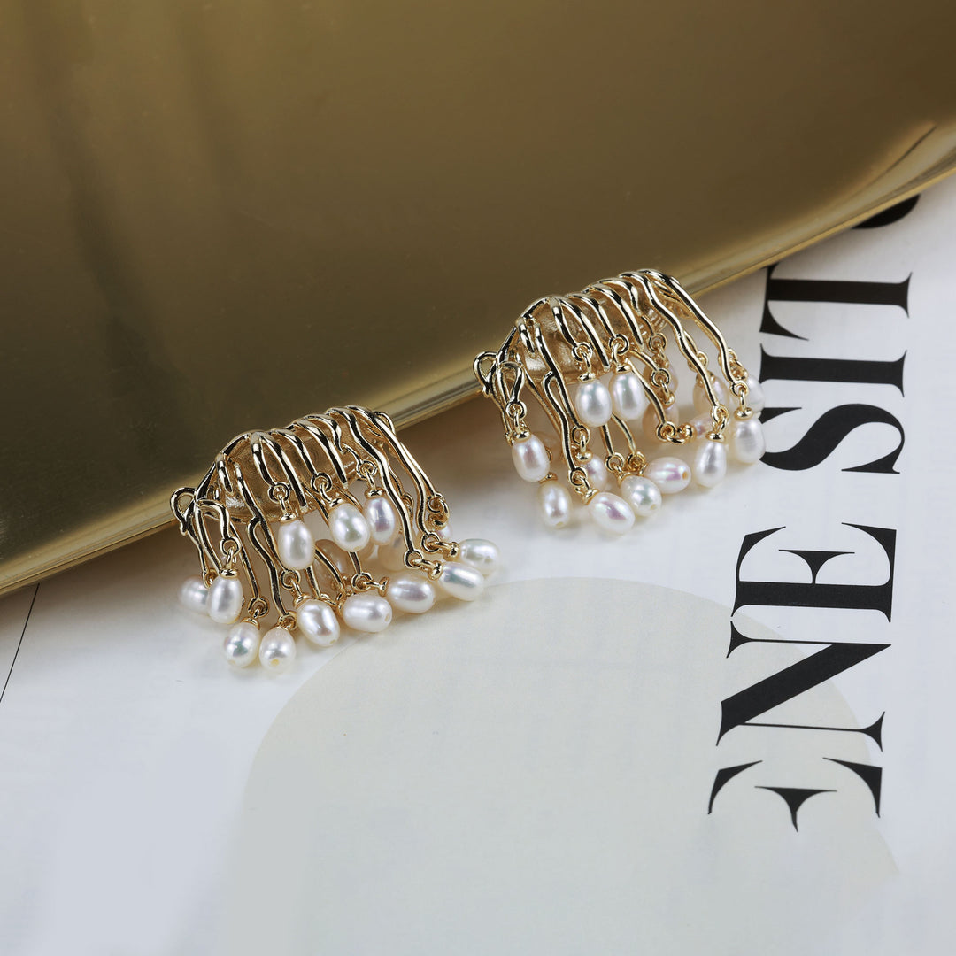Pearl Fringe Tassel Earrings