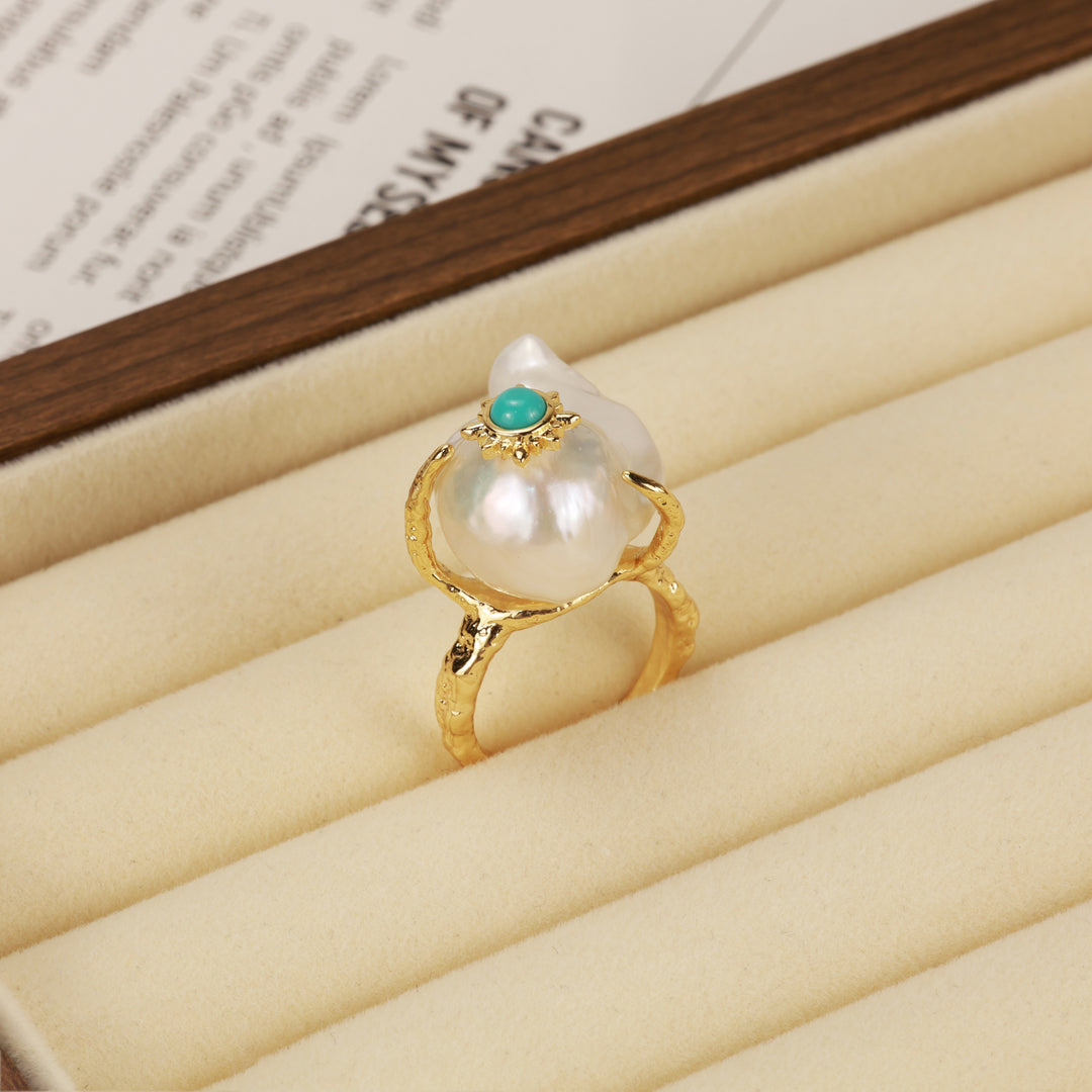 Turquoise Crown Baroque Pearl Ring