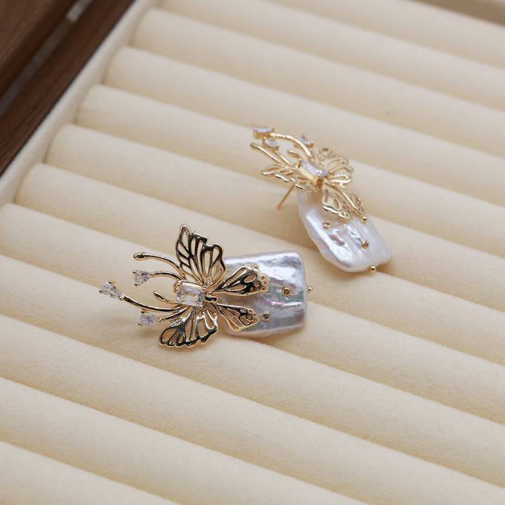 Butterfly Baroque Pearl Statement Earrings