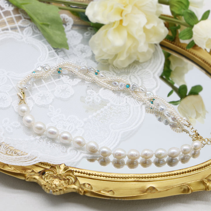 Aqua Pearl Asymmetric Layered Necklace