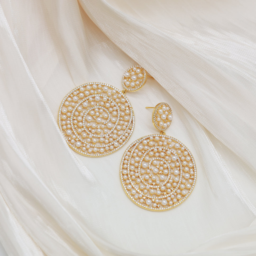 Spiral Pearl Medallion Earrings