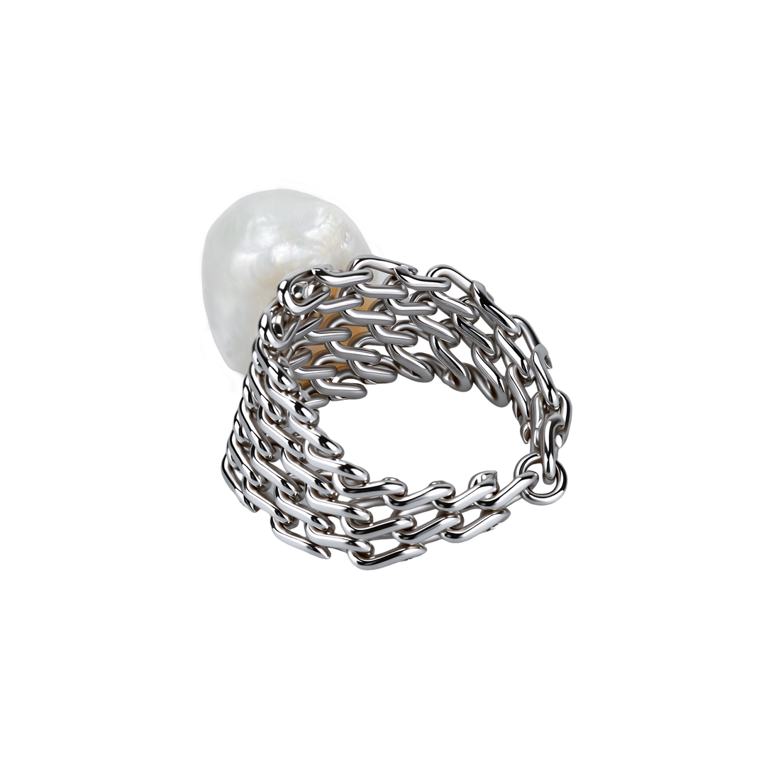 Woven Chain Pearl Statement Ring