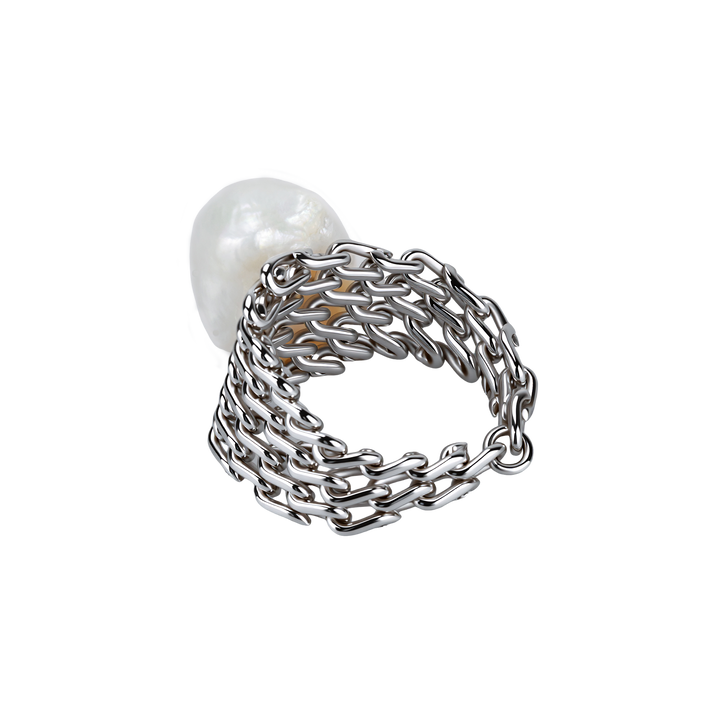 Woven Chain Pearl Statement Ring