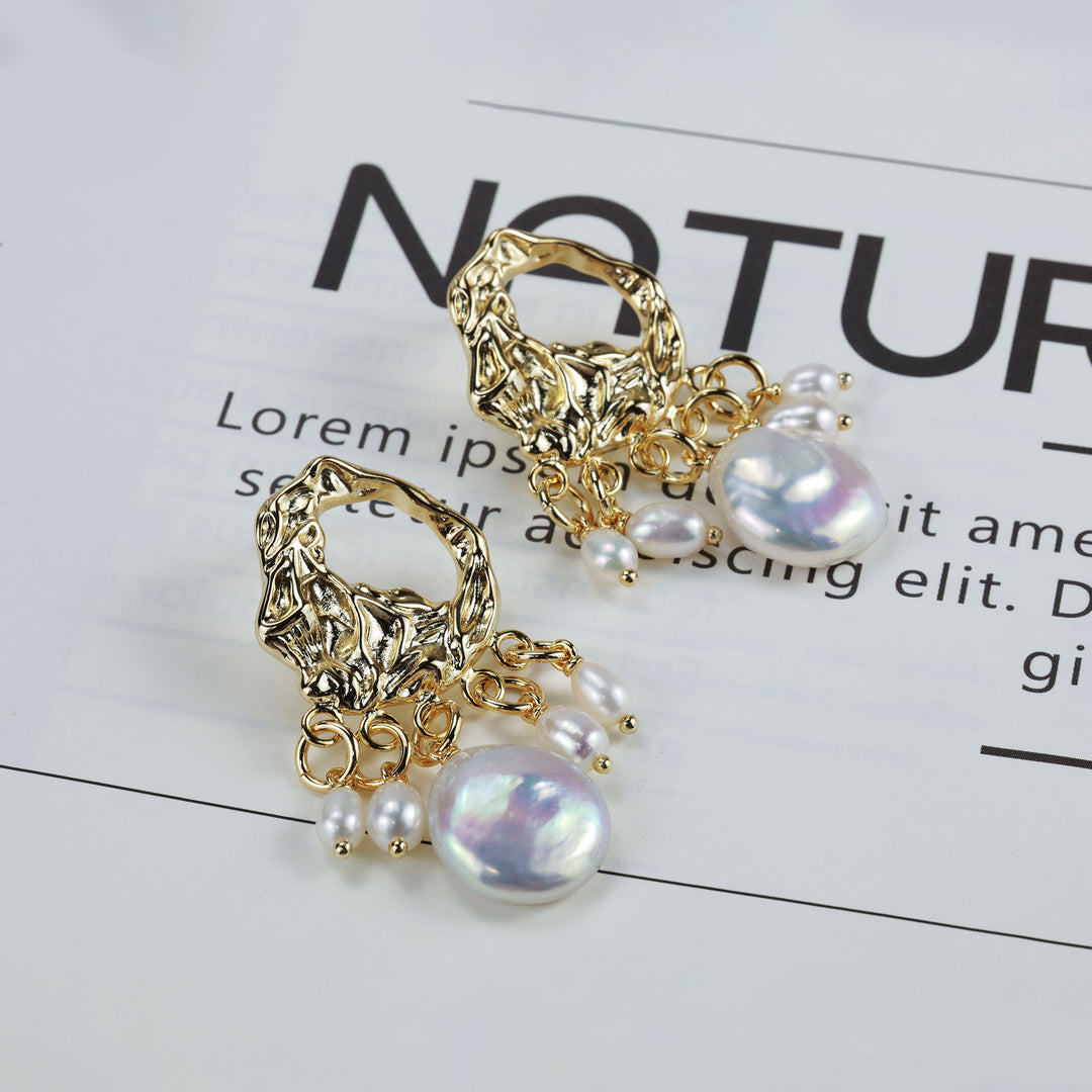 Molten Frame Pearl Drop Earrings