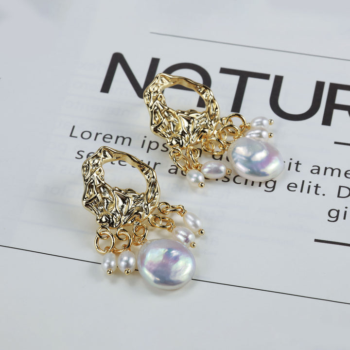 Molten Frame Pearl Drop Earrings