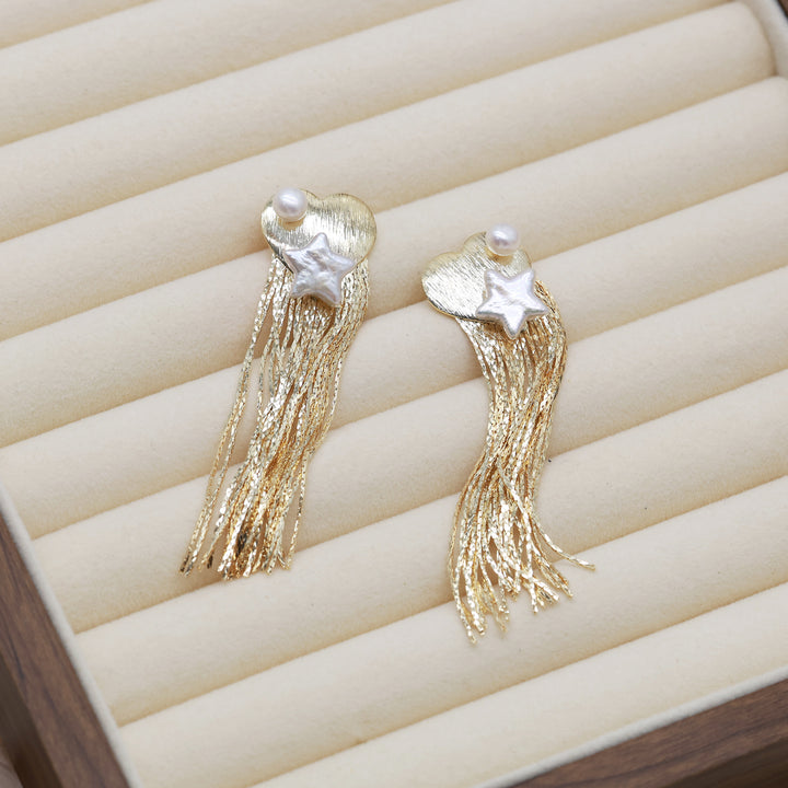 Heart Star Tassel Pearl Earrings