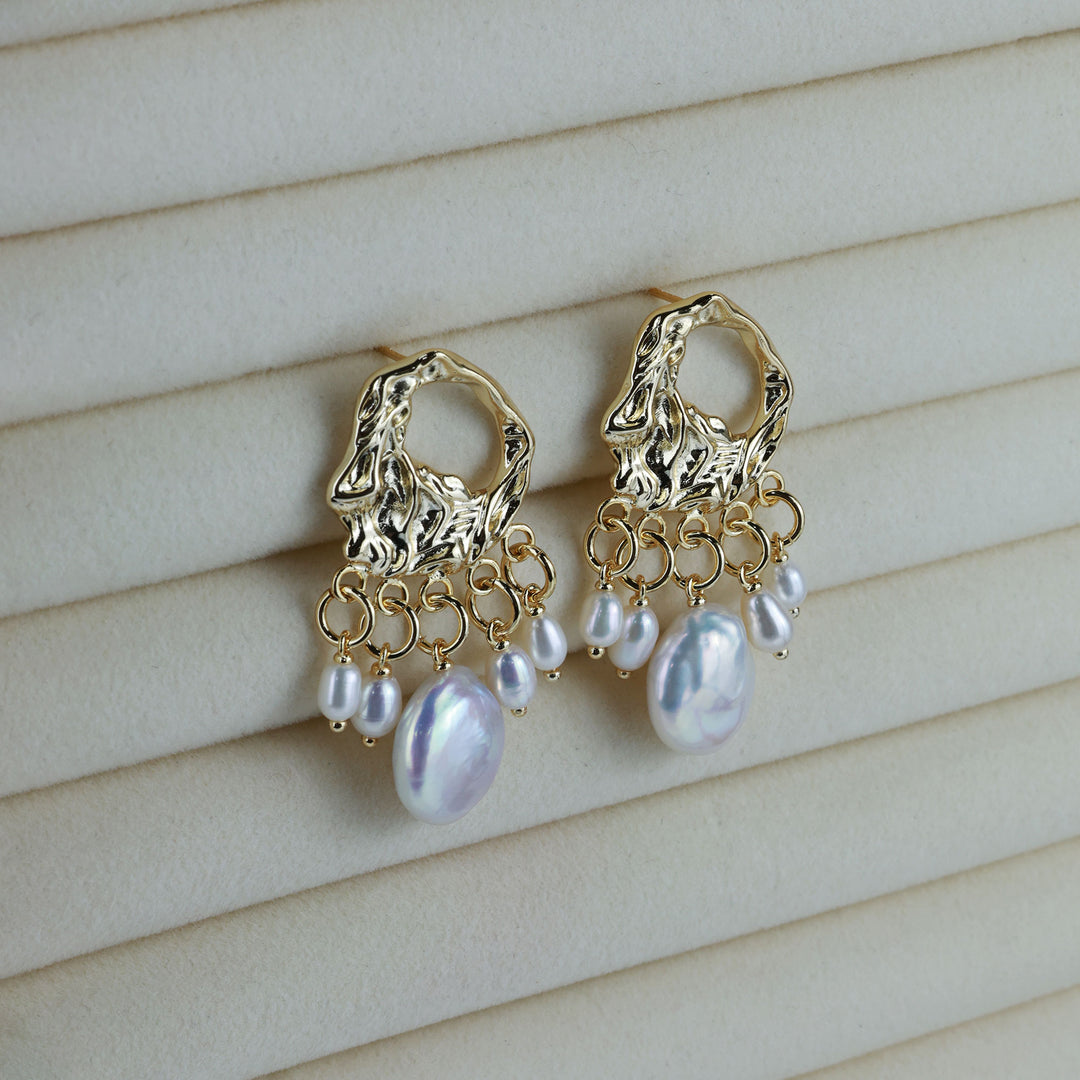 Molten Frame Pearl Drop Earrings
