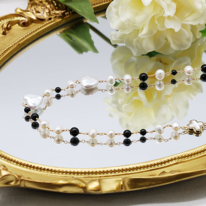 Noir Pearl Contrast Layered Necklace