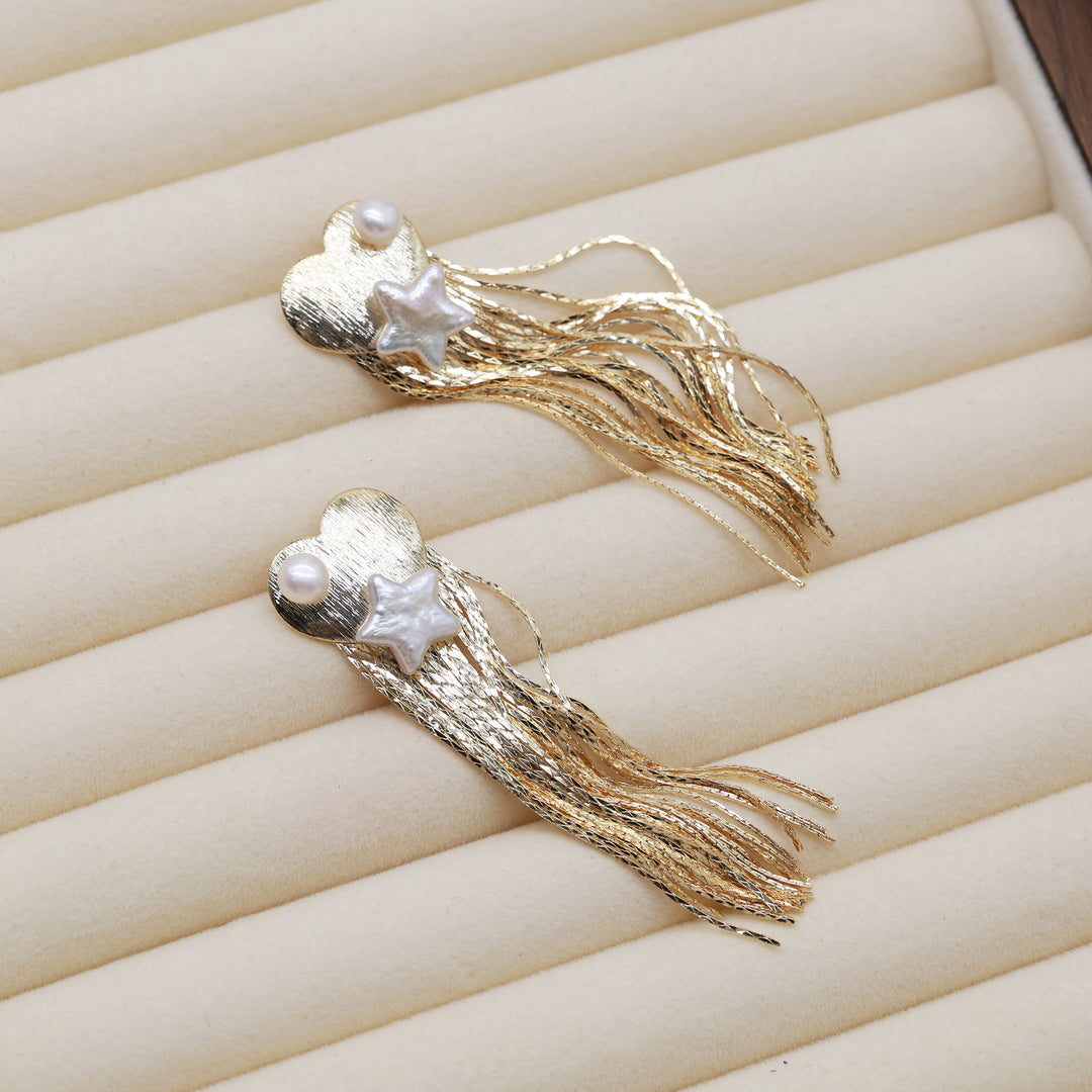 Heart Star Tassel Pearl Earrings