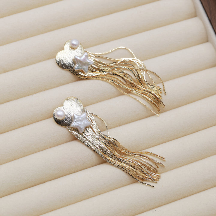 Heart Star Tassel Pearl Earrings