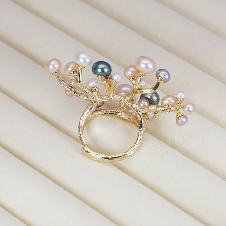 Bague grappe corail et perle