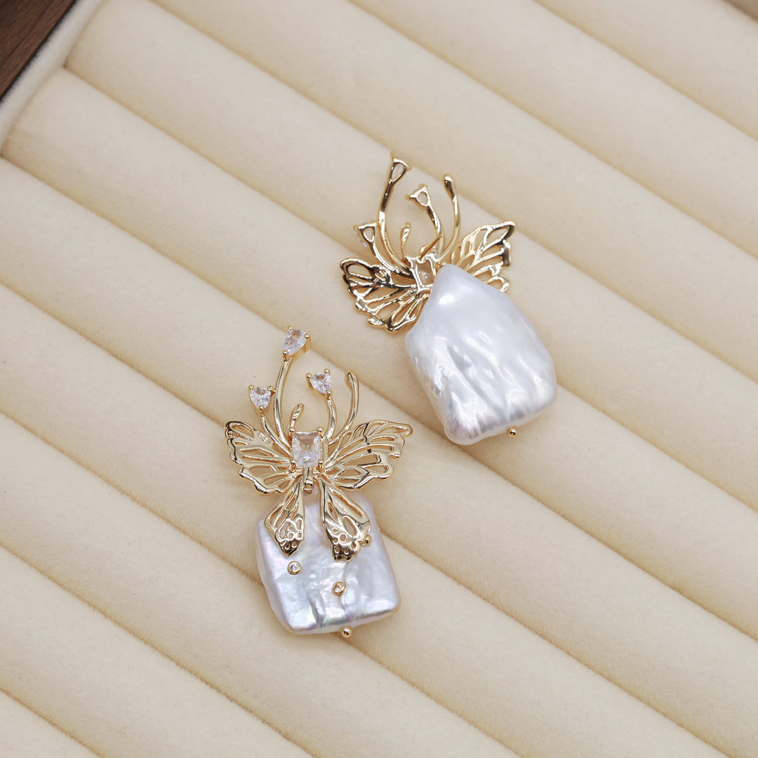 Butterfly Baroque Pearl Statement Earrings
