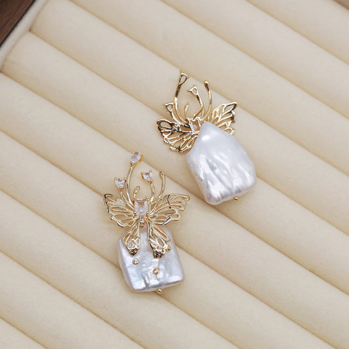 Butterfly Baroque Pearl Statement Earrings