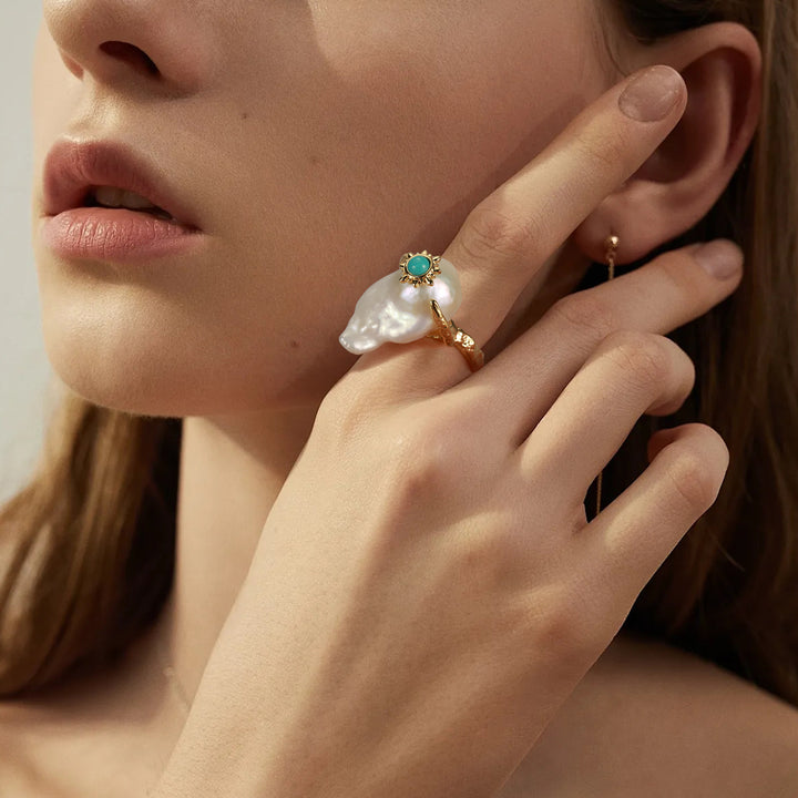 Turquoise Crown Baroque Pearl Ring
