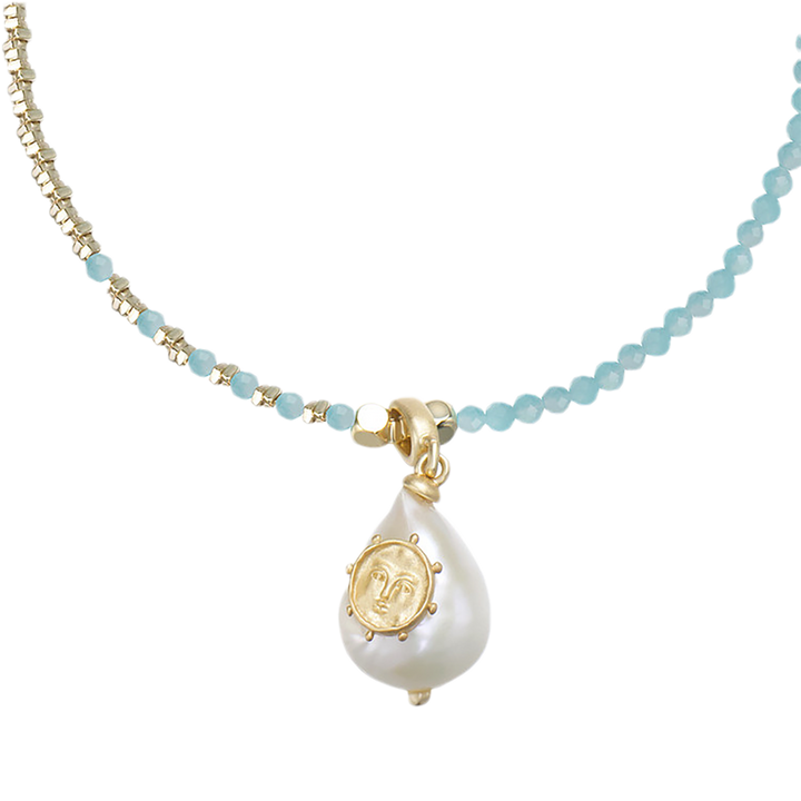 Aquamarine & Pearl Charm Bracelet