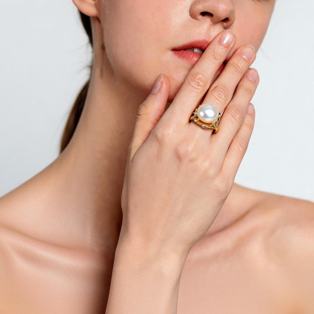 Golden Crown Pearl Ring