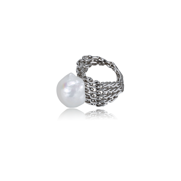 Woven Chain Pearl Statement Ring