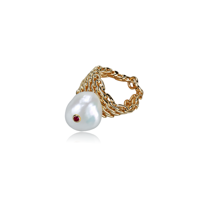 Chain Weave Pearl Statement Ring