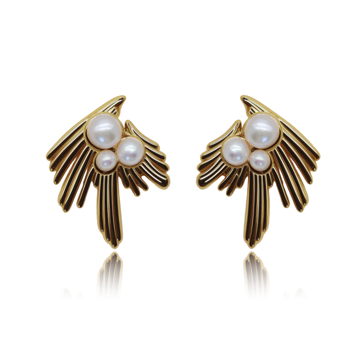 Golden Wing Pearl Earrings