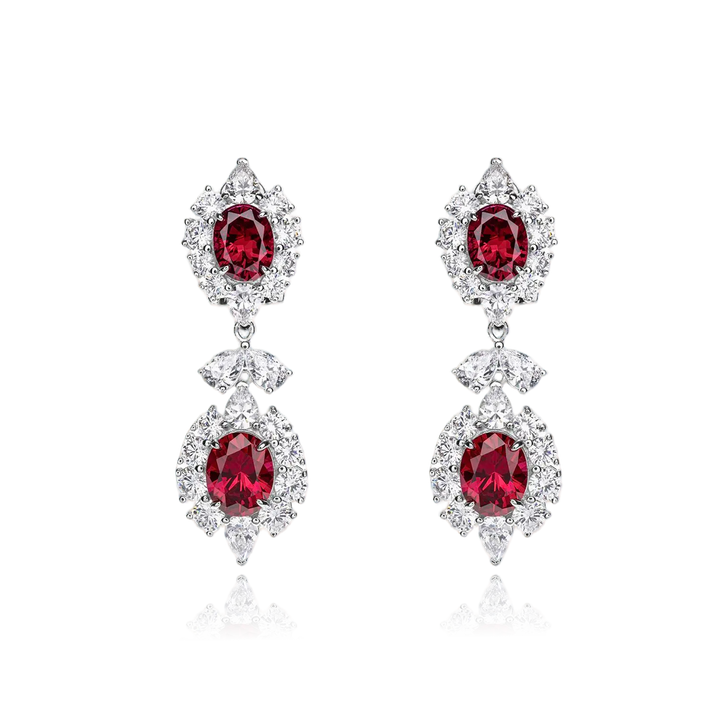 Crimson Halo Gemstone Silver Earrings