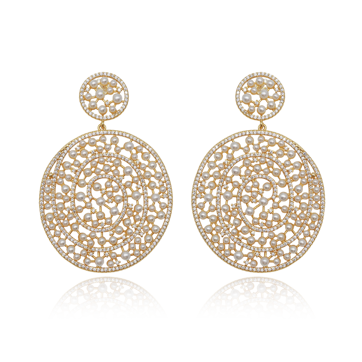 Spiral Pearl Medallion Earrings