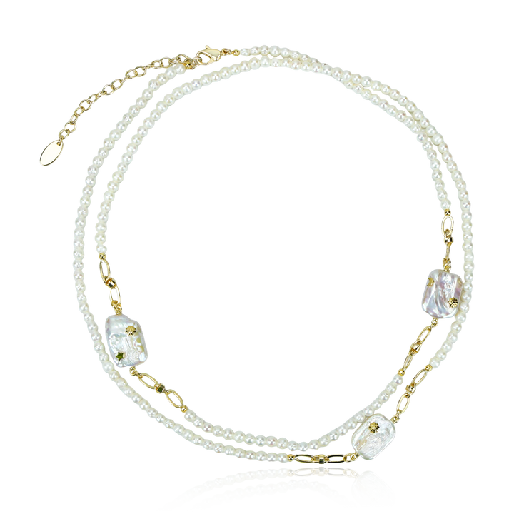 Double Strand Pearl Link Necklace