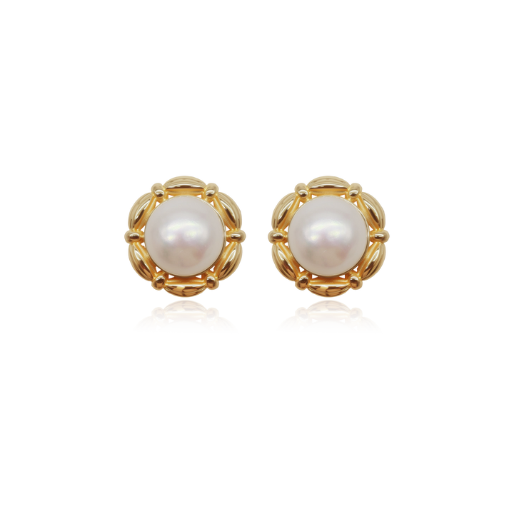 Woven Gold Frame Pearl Earrings