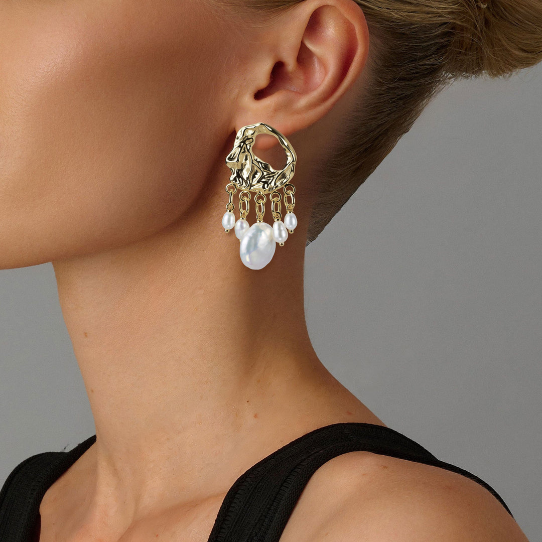 Molten Frame Pearl Drop Earrings