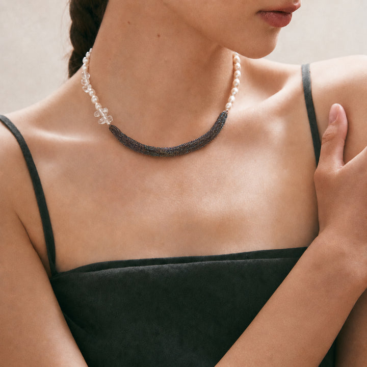 Noir Wave Pearl Statement Necklace