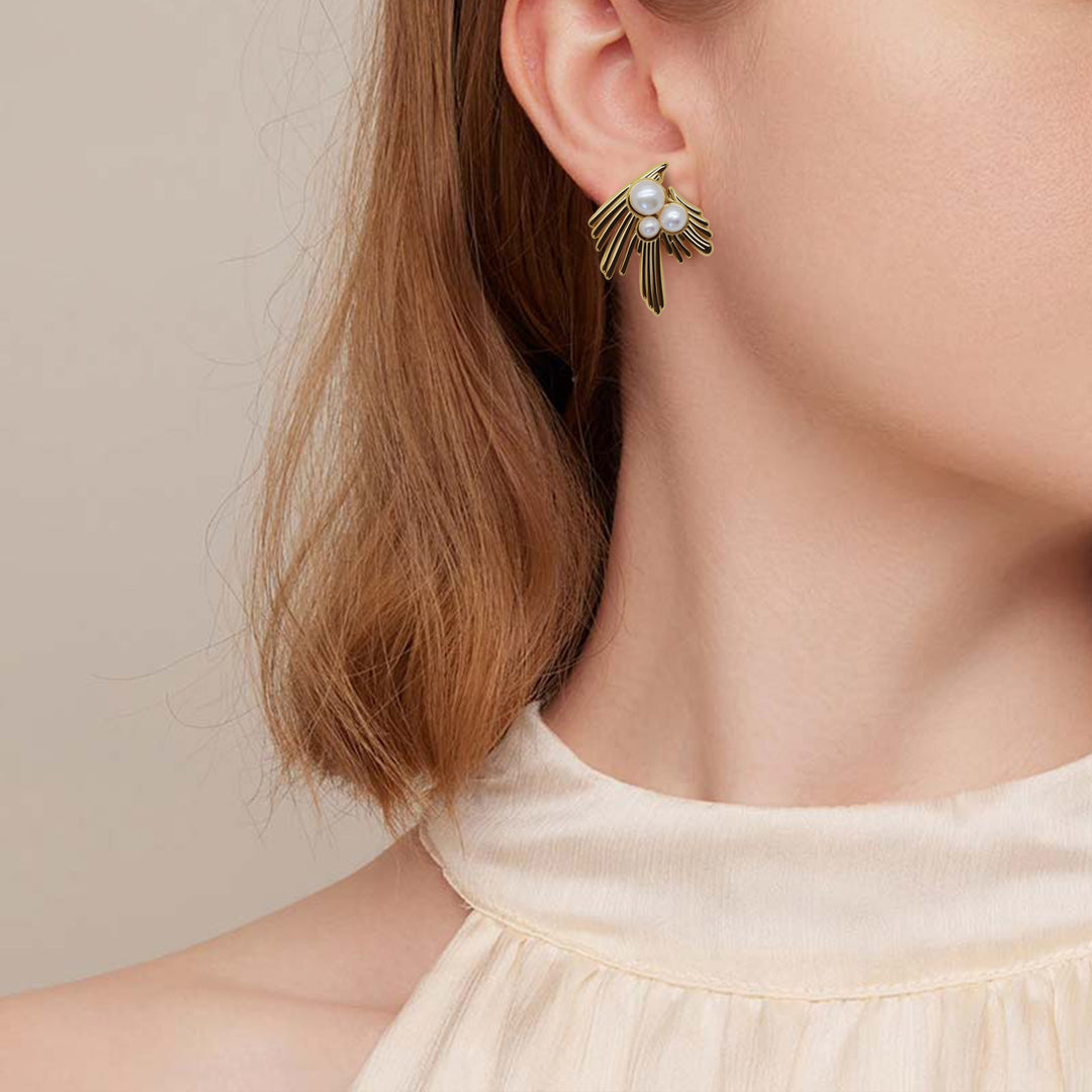 Golden Wing Pearl Earrings